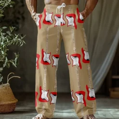 Men's Guitar Musical Instrument Trousers Baggy Pants Casual Pants Mid Waist Retro Vintage Outdoor Vacation Side Pockets Elastic Waist Wide Leg Summer Spring 3D Print Black White Blue