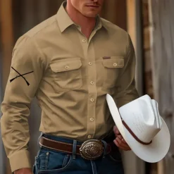 Men's Gun Hunting Work Shirt Western Shirt Cargo Shirt Long Sleeve Tactical Vintage Retro Sports Outdoor WorkWear Spring Fall Turndown Front Two Pockets Button Up Shirts Black White Army Green Blue