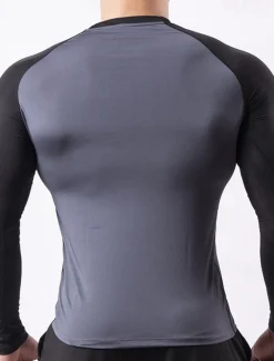 Men's Gym Shirt Fitness Shirt Long Sleeve Shirt Crew Neck Long Sleeve Sports & Outdoor Vacation Going out Casual Daily Quick dry Breathable Soft Plain Black / White Black Activewear Fashion Sport