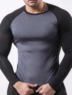 Men's Gym Shirt Fitness Shirt Long Sleeve Shirt Crew Neck Long Sleeve Sports & Outdoor Vacation Going out Casual Daily Quick dry Breathable Soft Plain Black / White Black Activewear Fashion Sport