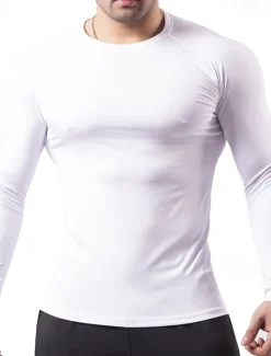 Men's Gym Shirt Fitness Shirt Long Sleeve Shirt Crew Neck Long Sleeve Sports & Outdoor Vacation Going out Casual Daily Quick dry Breathable Soft Plain Black / White Black Activewear Fashion Sport