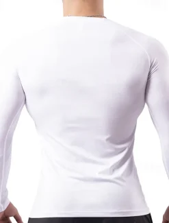 Men's Gym Shirt Fitness Shirt Long Sleeve Shirt Crew Neck Long Sleeve Sports & Outdoor Vacation Going out Casual Daily Quick dry Breathable Soft Plain Black / White Black Activewear Fashion Sport