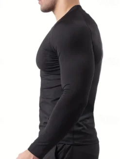 Men's Gym Shirt Fitness Shirt Long Sleeve Shirt Crew Neck Long Sleeve Sports & Outdoor Vacation Going out Casual Daily Quick dry Breathable Soft Plain Black / White Black Activewear Fashion Sport
