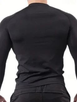 Men's Gym Shirt Fitness Shirt Long Sleeve Shirt Crew Neck Long Sleeve Sports & Outdoor Vacation Going out Casual Daily Quick dry Breathable Soft Plain Black / White Black Activewear Fashion Sport