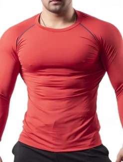 Men's Gym Shirt Fitness Shirt Long Sleeve Shirt Crew Neck Long Sleeve Sports & Outdoor Vacation Going out Casual Daily Quick dry Breathable Soft Plain Black / White Black Activewear Fashion Sport