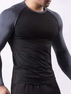 Men's Gym Shirt Fitness Shirt Long Sleeve Shirt Crew Neck Long Sleeve Sports & Outdoor Vacation Going out Casual Daily Quick dry Breathable Soft Plain Black / White Black Activewear Fashion Sport