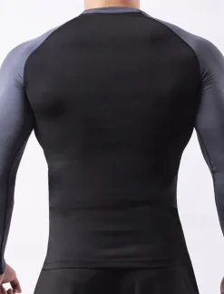 Men's Gym Shirt Fitness Shirt Long Sleeve Shirt Crew Neck Long Sleeve Sports & Outdoor Vacation Going out Casual Daily Quick dry Breathable Soft Plain Black / White Black Activewear Fashion Sport