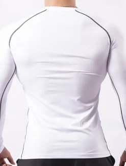 Men's Gym Shirt Fitness Shirt Long Sleeve Shirt Crew Neck Long Sleeve Sports & Outdoor Vacation Going out Casual Daily Quick dry Breathable Soft Plain Black / White Black Activewear Fashion Sport