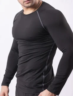 Men's Gym Shirt Fitness Shirt Long Sleeve Shirt Crew Neck Long Sleeve Sports & Outdoor Vacation Going out Casual Daily Quick dry Breathable Soft Plain Black / White Black Activewear Fashion Sport