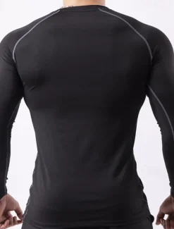Men's Gym Shirt Fitness Shirt Long Sleeve Shirt Crew Neck Long Sleeve Sports & Outdoor Vacation Going out Casual Daily Quick dry Breathable Soft Plain Black / White Black Activewear Fashion Sport