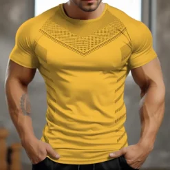 Men's Gym Shirt Sports T-Shirt Crew Neck Short Sleeve Sport Casual Daily Gym Quick dry Breathable Soft Color Block Black Yellow Activewear Fashion Basic