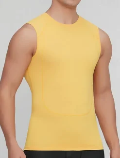 Men's GYM Tank Compression Tank Fitness Tank Men Tops Tank Crew Neck Sleeveless Sports & Outdoor Vacation Going out Casual Daily Gym Quick dry Breathable High Elasticity Soft Plain Black Yellow