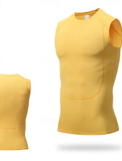 Men's GYM Tank Compression Tank Fitness Tank Men Tops Tank Crew Neck Sleeveless Sports & Outdoor Vacation Going out Casual Daily Gym Quick dry Breathable High Elasticity Soft Plain Black Yellow