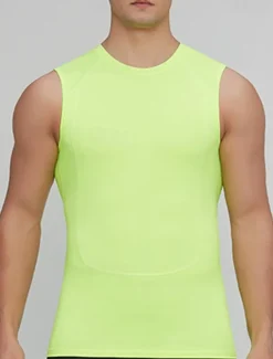 Men's GYM Tank Compression Tank Fitness Tank Men Tops Tank Crew Neck Sleeveless Sports & Outdoor Vacation Going out Casual Daily Gym Quick dry Breathable High Elasticity Soft Plain Black Yellow