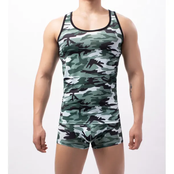 Men's Gym Tank Top Singlet Sleeveless Base Layer Athletic Breathable Quick Dry Moisture Wicking Gym Workout Running Active Training Sportswear Activewear Camo / Camouflage Blue Green Camouflage Brown