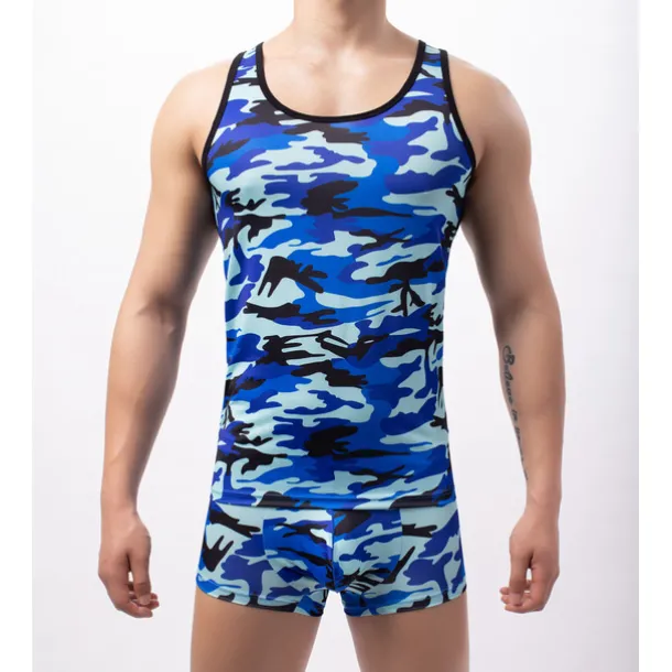 Men's Gym Tank Top Singlet Sleeveless Base Layer Athletic Breathable Quick Dry Moisture Wicking Gym Workout Running Active Training Sportswear Activewear Camo / Camouflage Blue Green Camouflage Brown
