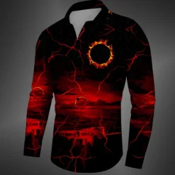 Men's Halloween Costumes Shirt Button Up Shirt Long Sleeve Casual Dark Daily Fall Winter Spring & Summer Turndown Shirt Collar Button Up 3D Print Black Yellow Red Blue Fuchsia