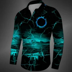 Men's Halloween Costumes Shirt Button Up Shirt Long Sleeve Casual Dark Daily Fall Winter Spring & Summer Turndown Shirt Collar Button Up 3D Print Black Yellow Red Blue Fuchsia