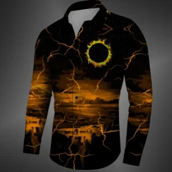 Men's Halloween Costumes Shirt Button Up Shirt Long Sleeve Casual Dark Daily Fall Winter Spring & Summer Turndown Shirt Collar Button Up 3D Print Black Yellow Red Blue Fuchsia