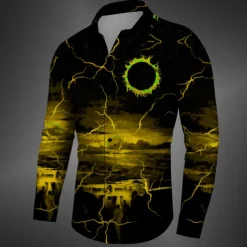 Men's Halloween Costumes Shirt Button Up Shirt Long Sleeve Casual Dark Daily Fall Winter Spring & Summer Turndown Shirt Collar Button Up 3D Print Black Yellow Red Blue Fuchsia