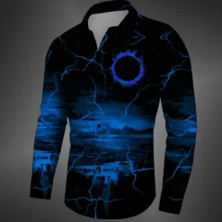 Men's Halloween Costumes Shirt Button Up Shirt Long Sleeve Casual Dark Daily Fall Winter Spring & Summer Turndown Shirt Collar Button Up 3D Print Black Yellow Red Blue Fuchsia