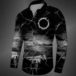 Men's Halloween Costumes Shirt Button Up Shirt Long Sleeve Casual Dark Daily Fall Winter Spring & Summer Turndown Shirt Collar Button Up 3D Print Black Yellow Red Blue Fuchsia