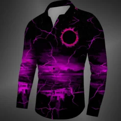 Men's Halloween Costumes Shirt Button Up Shirt Long Sleeve Casual Dark Daily Fall Winter Spring & Summer Turndown Shirt Collar Button Up 3D Print Black Yellow Red Blue Fuchsia