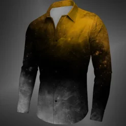 Men's Halloween Costumes Shirt Button Up Shirt Long Sleeve Casual Dark Business Daily Fall Winter Spring & Summer Turndown Shirt Collar Button Up 3D Print Yellow Red Blue Purple Green