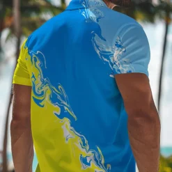 Men's Hawaiian Polo Shirts Golf Shirt Short Sleeve Polo Shirts Collared Shirts Casual Beach Wear Vacation Wear Tropical Wear Party Outfits Buttons 3D Print Summer Spring Blue