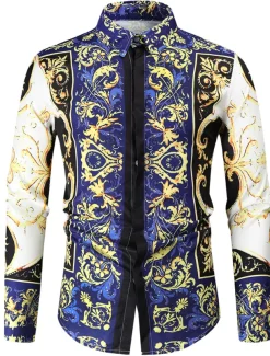 Men's Henley Shirt Shirt Floral Plants Classic Collar Home Casual Long Sleeve Slim Tops Lightweight Elegant Casual Fashion White / Sports