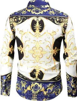 Men's Henley Shirt Shirt Floral Plants Classic Collar Home Casual Long Sleeve Slim Tops Lightweight Elegant Casual Fashion White / Sports