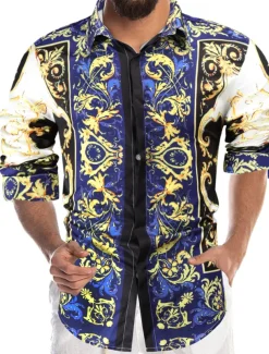 Men's Henley Shirt Shirt Floral Plants Classic Collar Home Casual Long Sleeve Slim Tops Lightweight Elegant Casual Fashion White / Sports