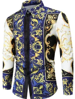 Men's Henley Shirt Shirt Floral Plants Classic Collar Home Casual Long Sleeve Slim Tops Lightweight Elegant Casual Fashion White / Sports