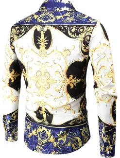 Men's Henley Shirt Shirt Floral Plants Classic Collar Home Casual Long Sleeve Slim Tops Lightweight Elegant Casual Fashion White / Sports