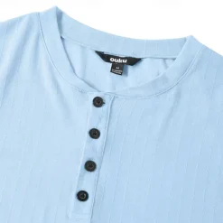 Men's Henley Shirt Short Sleeve Shirt Ribbed Knit tee Tee Top Short Sleeve Solid Color Daily Hawaiian Buttons Henley Outdoor Street Causal Summer Light Blue White Brown Henley T-Shirt