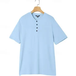 Men's Henley Shirt Short Sleeve Shirt Ribbed Knit tee Tee Top Short Sleeve Solid Color Daily Hawaiian Buttons Henley Outdoor Street Causal Summer Light Blue White Brown Henley T-Shirt