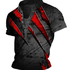 Men's Henley Shirt Tee Graphic Claw Marks Henley Clothing Apparel 3D Print Outdoor Daily Short Sleeve Button-Down Print Fashion Casual Comfortable
