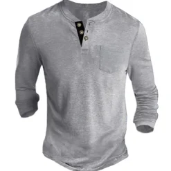 Men's Henley Shirt Tee Long Sleeve Shirt Plain Henley Casual Holiday Long Sleeve Button-Down Clothing Apparel Cotton Blend Fashion Designer Comfortable Essential