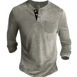 Men's Henley Shirt Tee Long Sleeve Shirt Plain Henley Casual Holiday Long Sleeve Button-Down Clothing Apparel Cotton Blend Fashion Designer Comfortable Essential