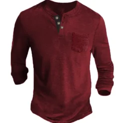 Men's Henley Shirt Tee Long Sleeve Shirt Plain Henley Casual Holiday Long Sleeve Button-Down Clothing Apparel Cotton Blend Fashion Designer Comfortable Essential