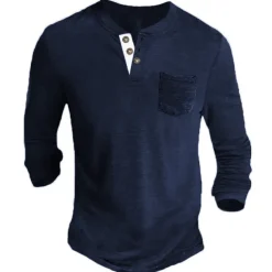 Men's Henley Shirt Tee Long Sleeve Shirt Plain Henley Casual Holiday Long Sleeve Button-Down Clothing Apparel Cotton Blend Fashion Designer Comfortable Essential