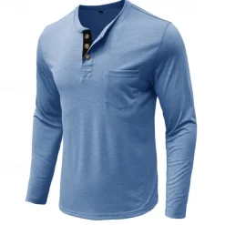 Men's Henley Shirt Tee Long Sleeve Shirt Plain Henley Casual Holiday Long Sleeve Button-Down Clothing Apparel Cotton Blend Fashion Designer Comfortable Essential