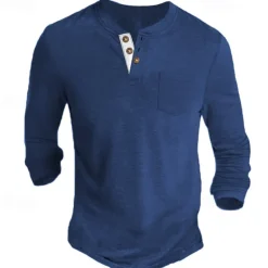 Men's Henley Shirt Tee Long Sleeve Shirt Plain Henley Casual Holiday Long Sleeve Button-Down Clothing Apparel Cotton Blend Fashion Designer Comfortable Essential