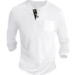 Men's Henley Shirt Tee Long Sleeve Shirt Plain Henley Casual Holiday Long Sleeve Button-Down Clothing Apparel Cotton Blend Fashion Designer Comfortable Essential