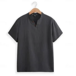 Men's Henley Shirt Tee Top Short Sleeves Plain Fashion Designer Basic Buttons V Neck V Neck Vacation Street Going out Summer Black White Light Blue Henley T-Shirt