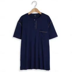 Men's Henley Shirt Tee Top Short Sleeves Plain Fashion Designer Basic Pocket Henley Vacation Street Going out Summer Apricot Black White Henley T-Shirt