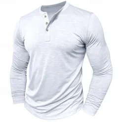 Men's Henley Shirt Tee Top Long Sleeve Solid Color Fashion Daily Buttons Henley Outdoor Street Causal Summer Army Green Black White Henley T-Shirt