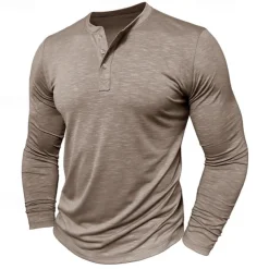 Men's Henley Shirt Tee Top Long Sleeve Solid Color Fashion Daily Buttons Henley Outdoor Street Causal Summer Army Green Black White Henley T-Shirt
