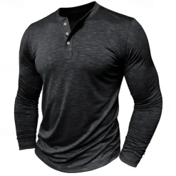 Men's Henley Shirt Tee Top Long Sleeve Solid Color Fashion Daily Buttons Henley Outdoor Street Causal Summer Army Green Black White Henley T-Shirt