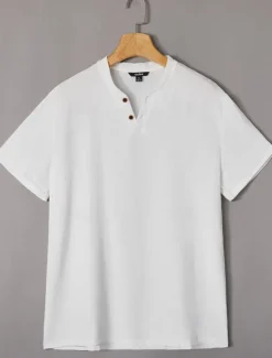 Men's Henley Shirt Tee Top Plain V Neck Street Vacation Short Sleeves Clothing Apparel Fashion Designer Basic